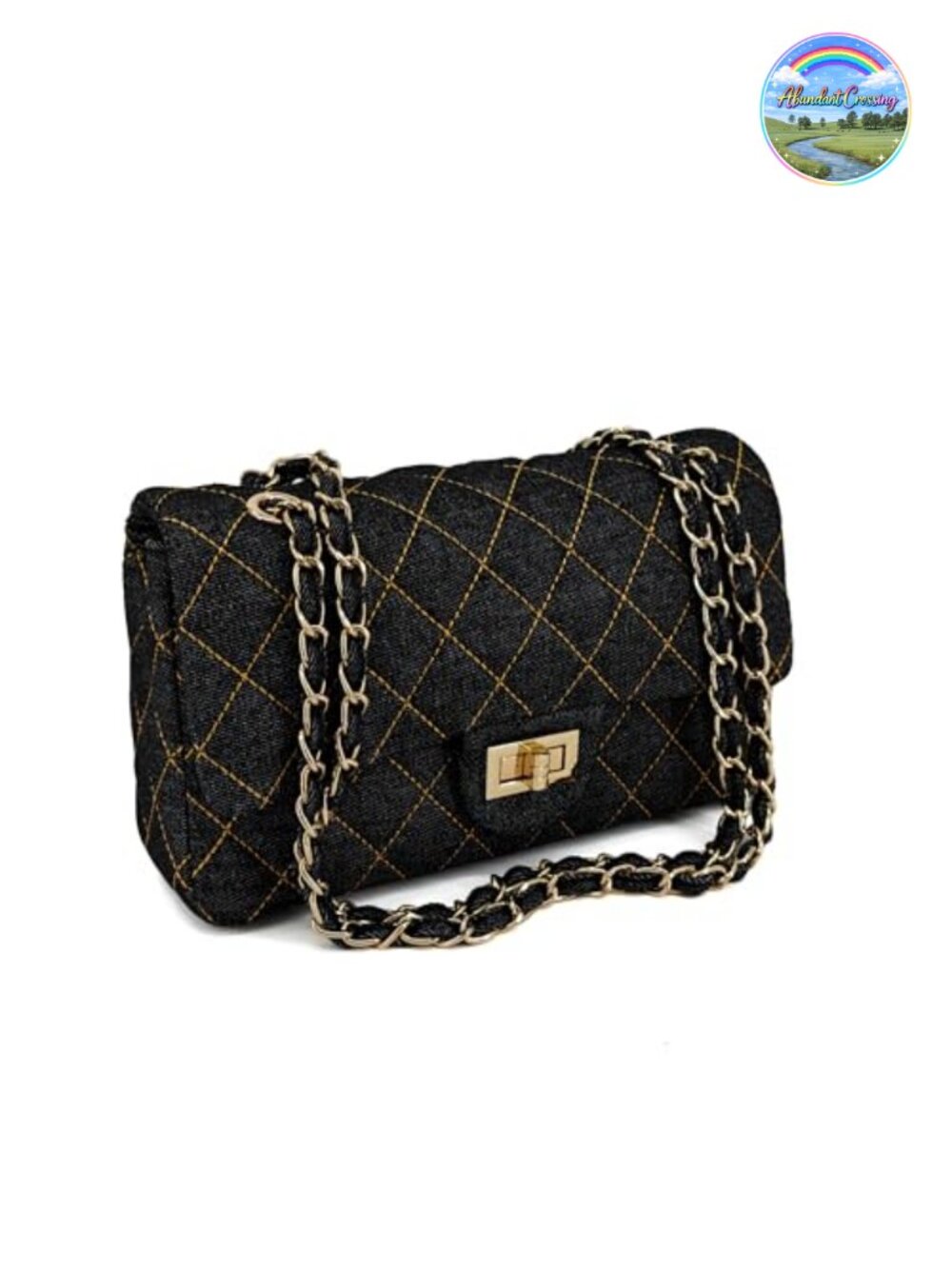 Quilted Denim Flap Shoulder Bag Double Flap Crossbody Purse